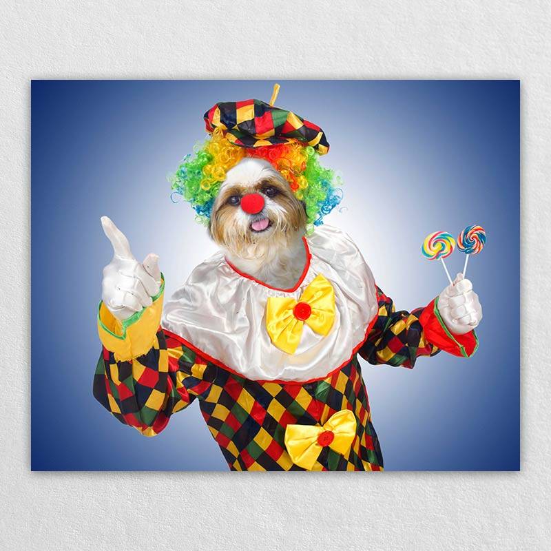 Cute Clown Art Dog Painting Funky Pet Portraits Dog Painting