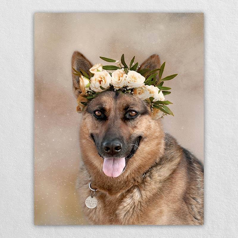 Pet With Flower Crown Animal Canvas Wall Art