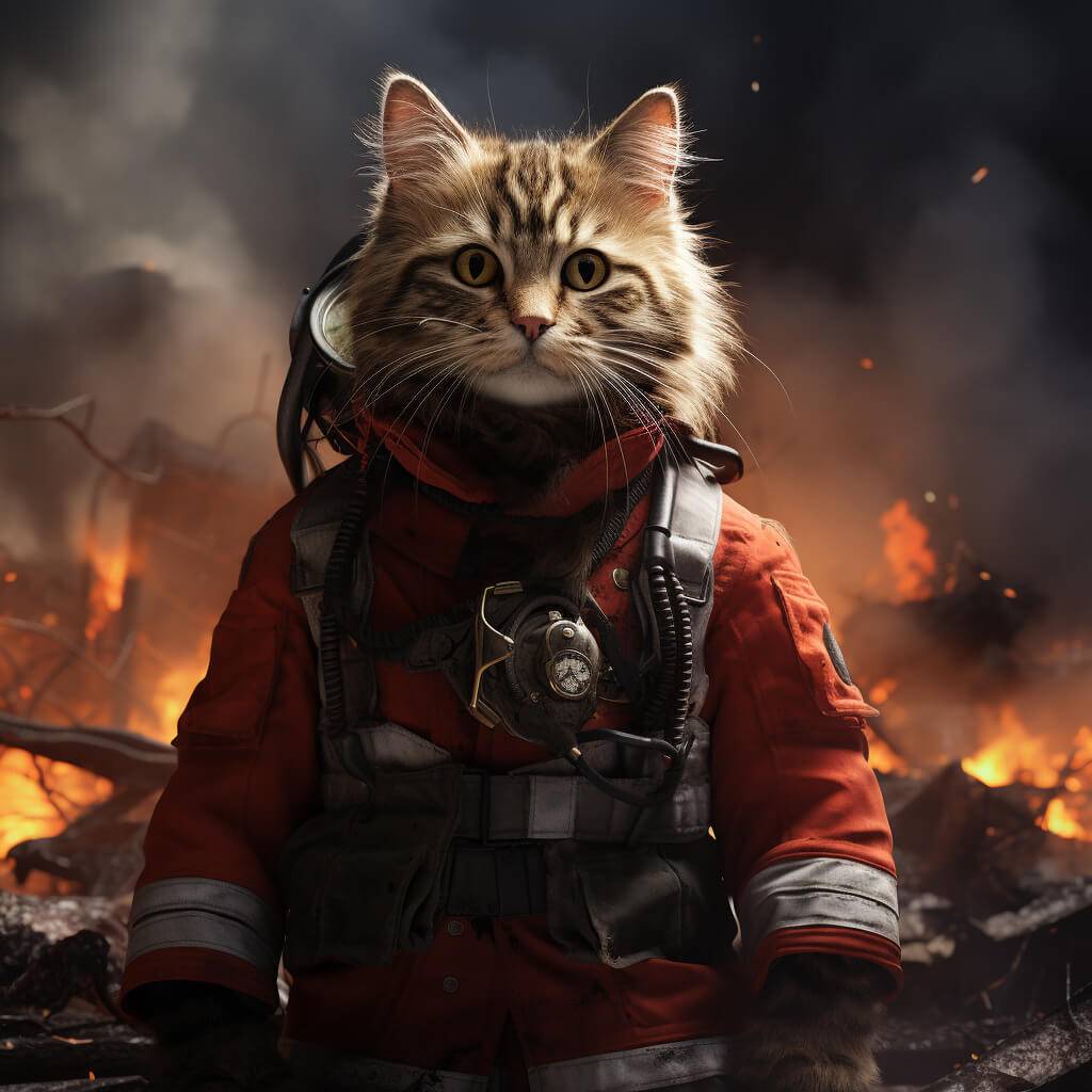 Firefighter Art Work Animal Portrait Painting