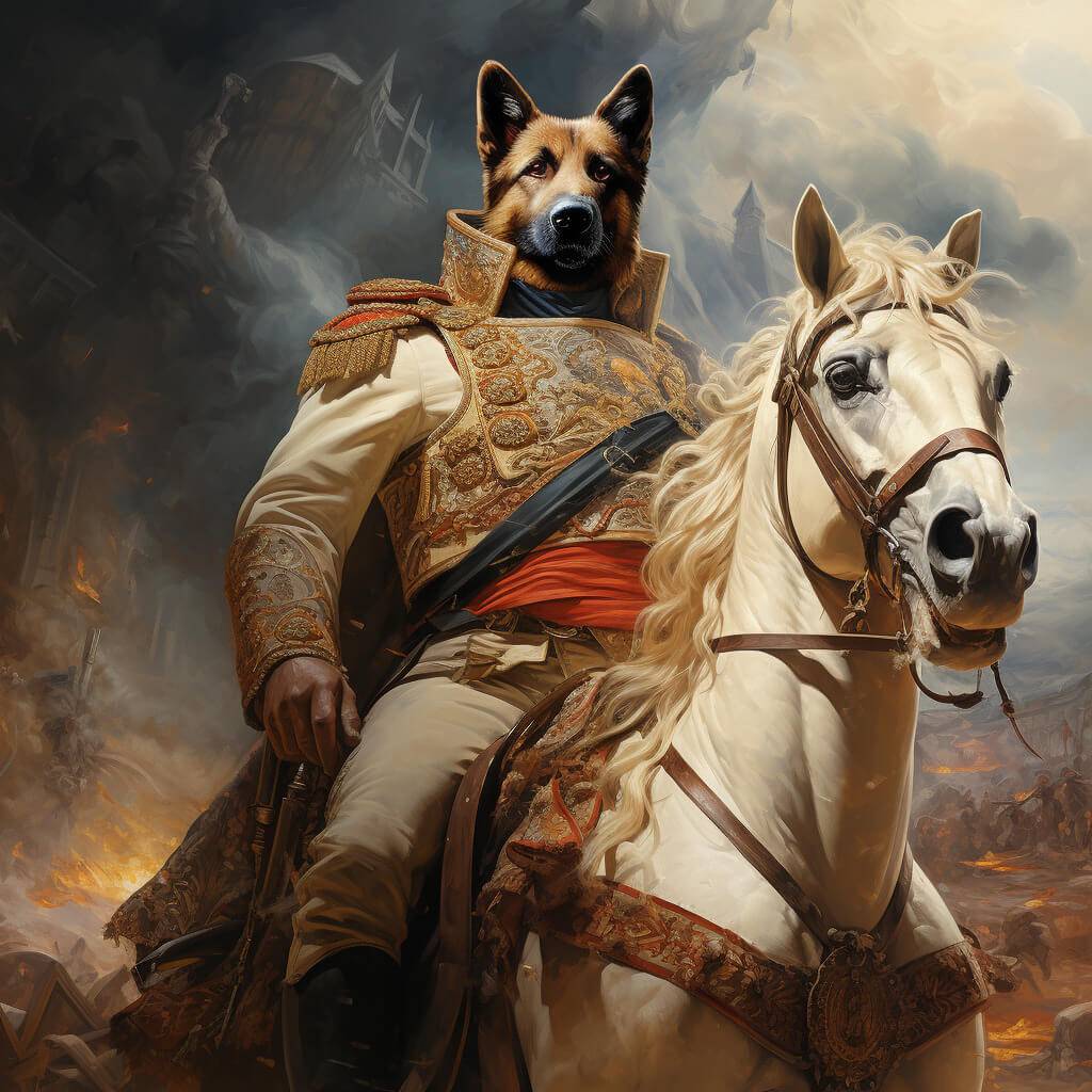 Pet Napoleon Portrait On Horse Custom Artwork