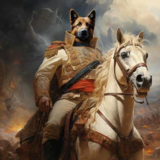 Pet Napoleon Portrait On Horse Custom Artwork