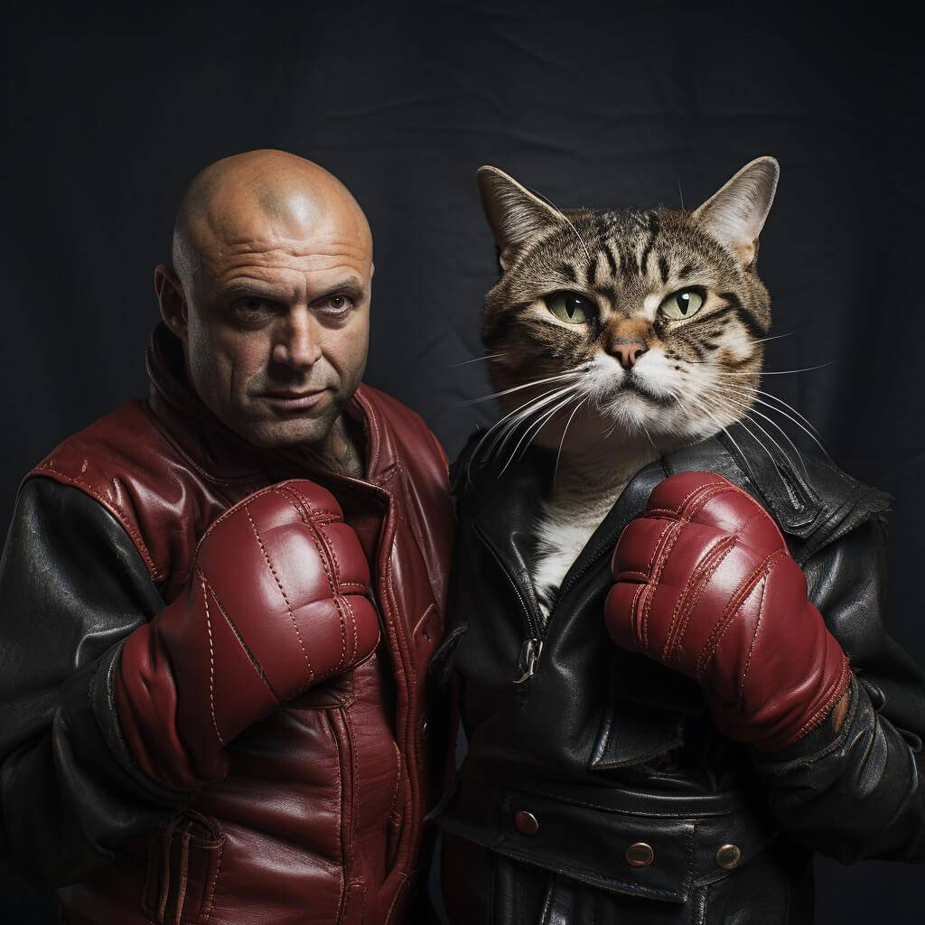 Custom Pet Cat People Canvas Art Boxing Picture Drawing