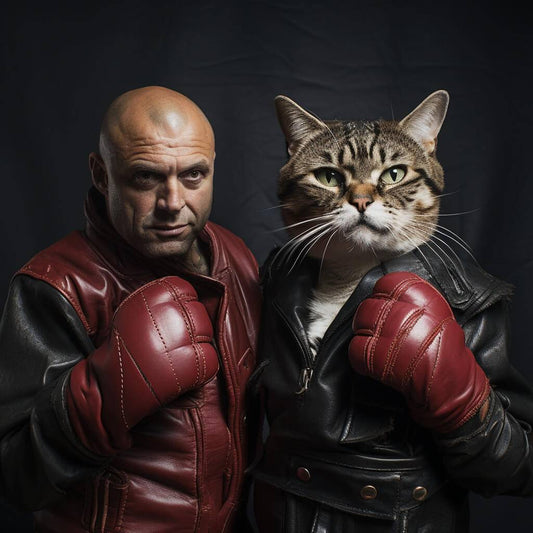 Custom Pet Cat People Canvas Art Boxing Picture Drawing