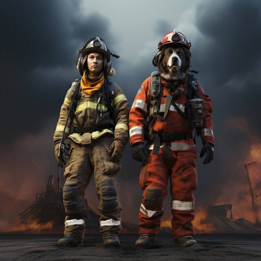 Pet And Owner Fireman Cute Canvas Painting