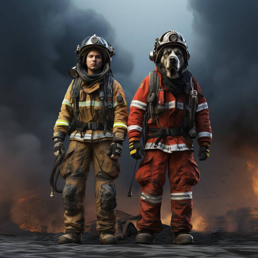 Diy Canvas Wall Art Fireman Pet And Human Painting