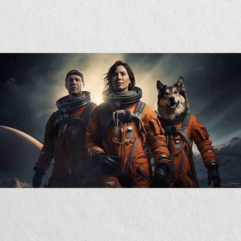 Famility And Pet Astronaut Canvas Painting