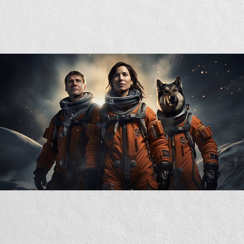 Couple And Pet Space Astronaut Painting