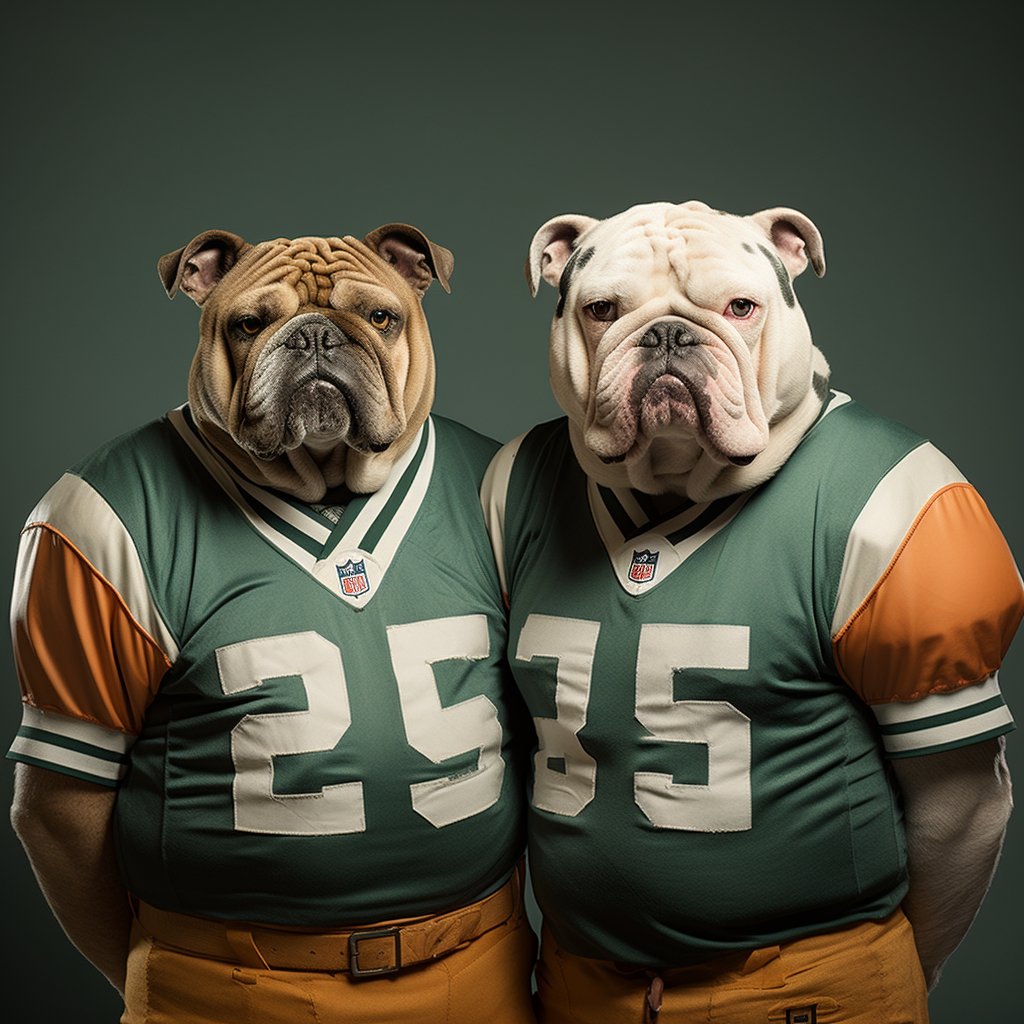 American Football Themed Art Dog Portrait Artwork