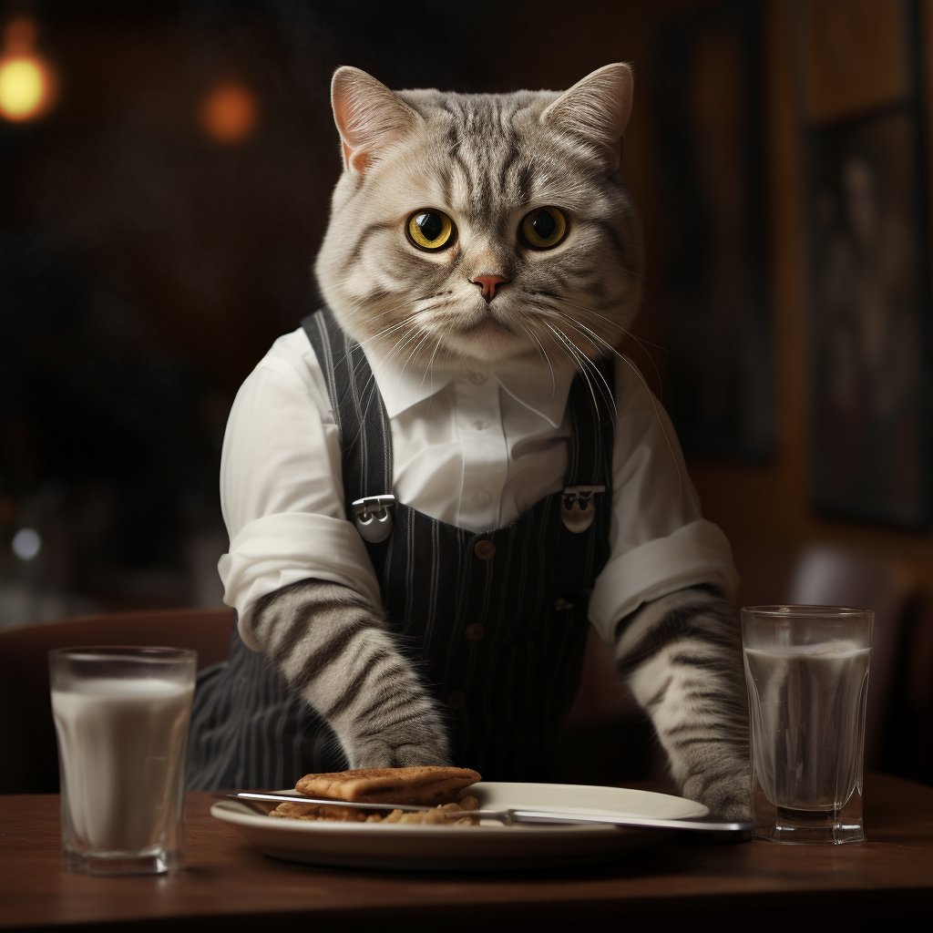 Accommodating Waiter Cute Cat Digital Art Picture