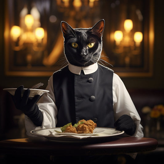Welcoming Service Waiter Surreal Cat Art Picture