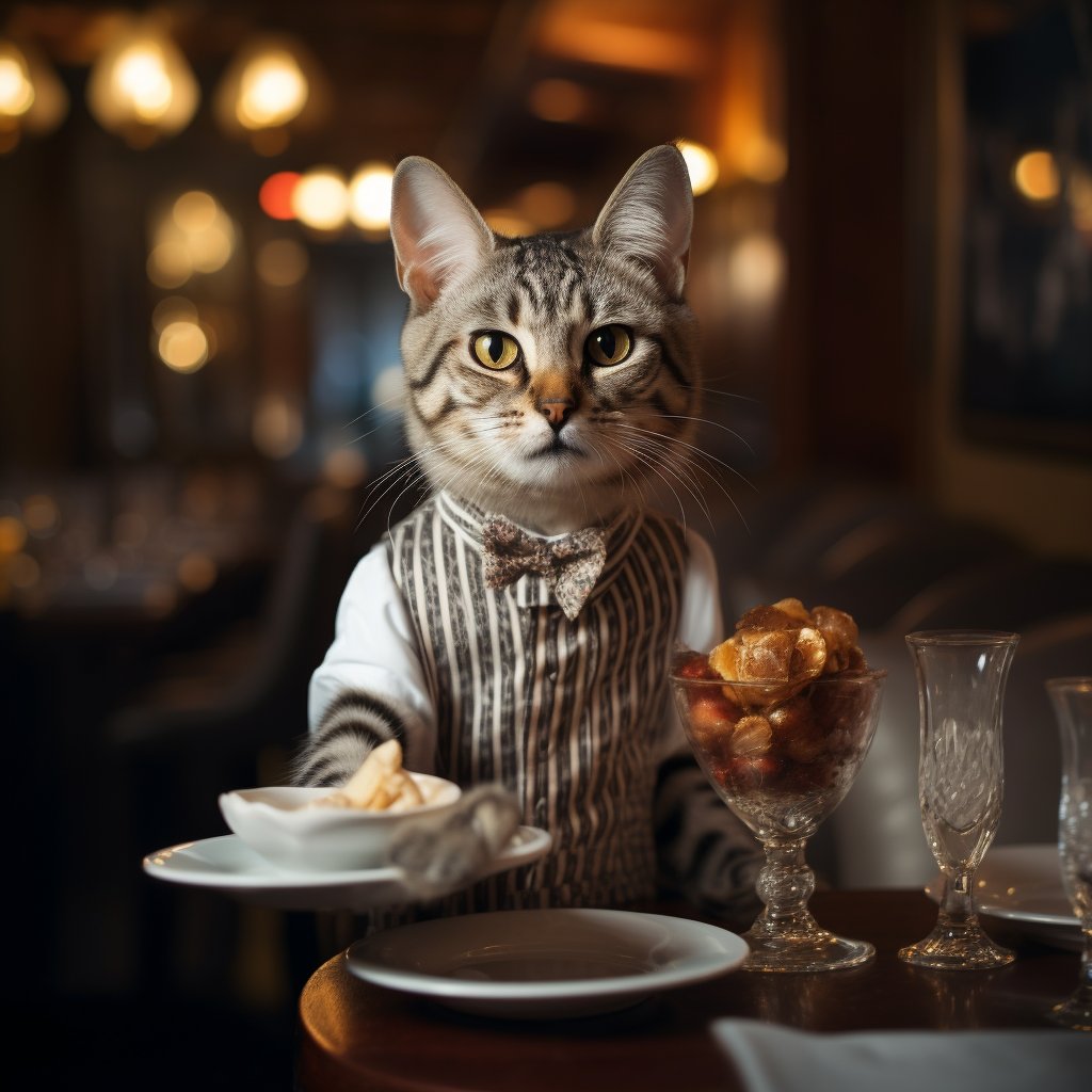 Courteous Dining Waiter Art Cute Cat Picture
