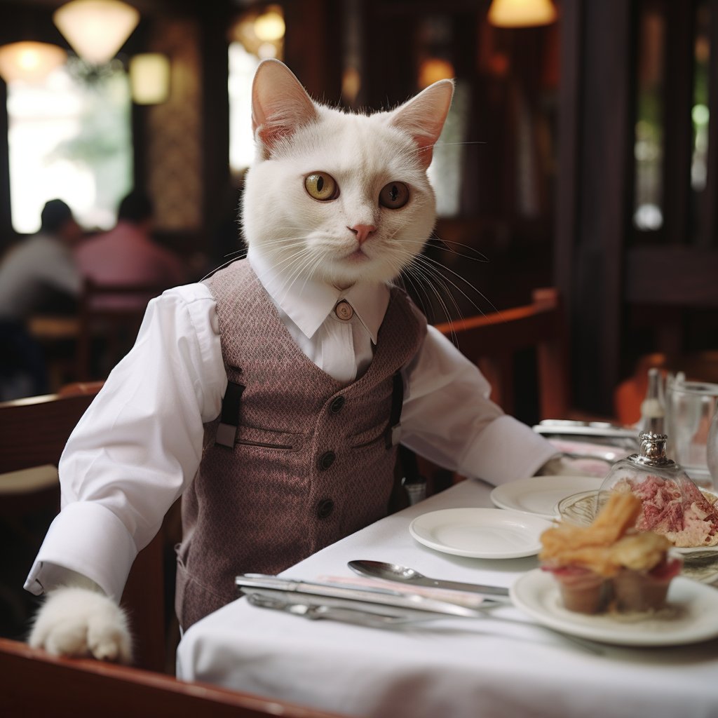 Outstanding Dining Waiter Art Picture By Cats