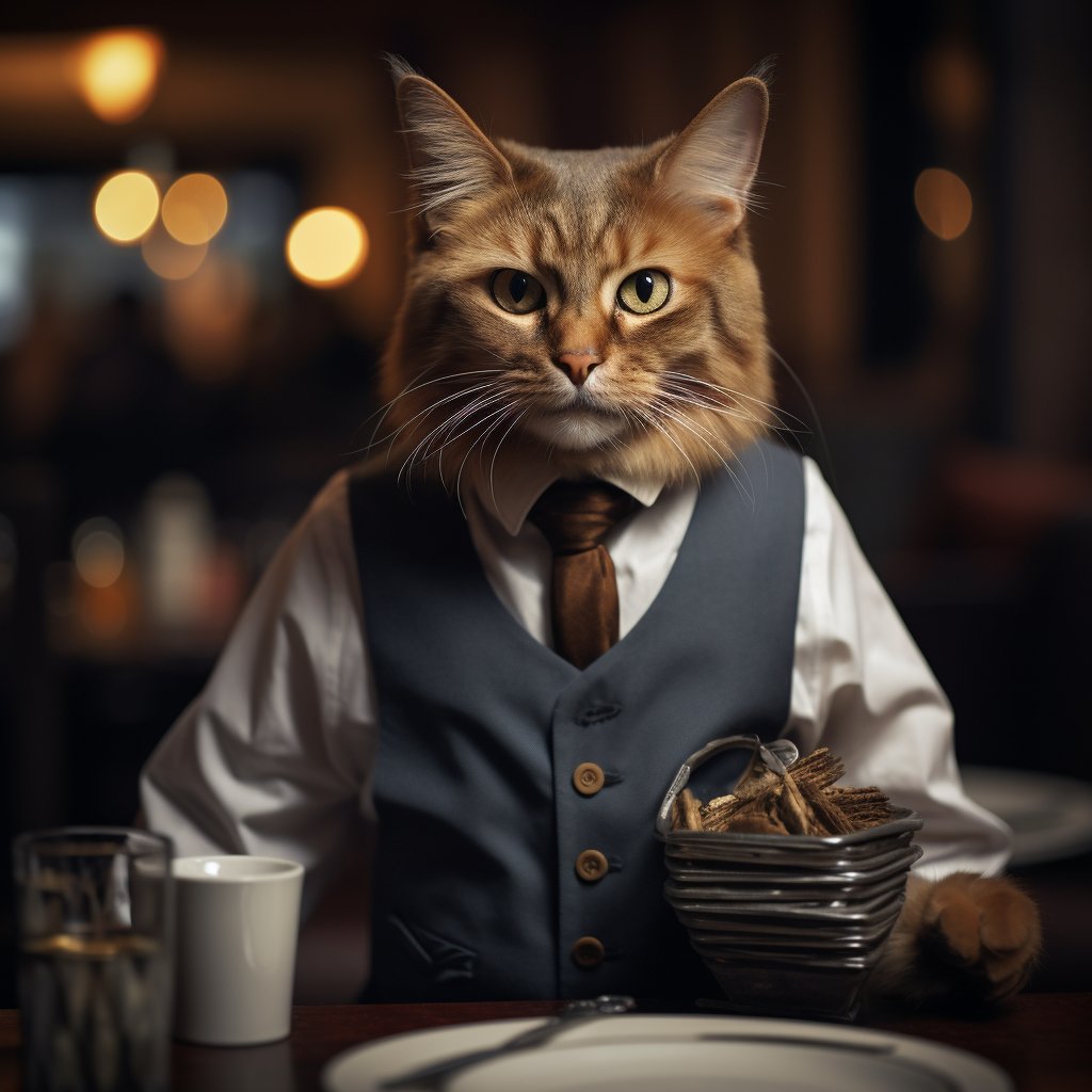 Hospitable Waitstaff Funny Cat Wall Art Pic