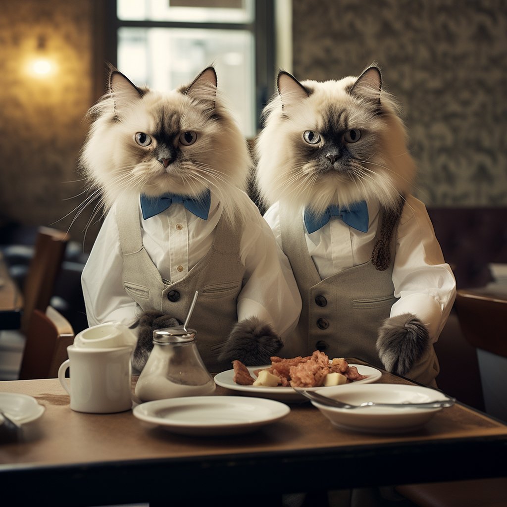 Dedicated Waitstaff Digital Cat Art Pic