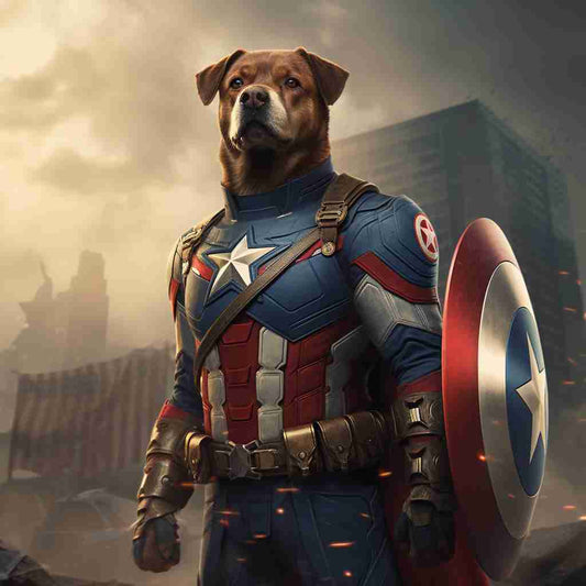 Mighty Captain America Pet Picture Printed On Canvas