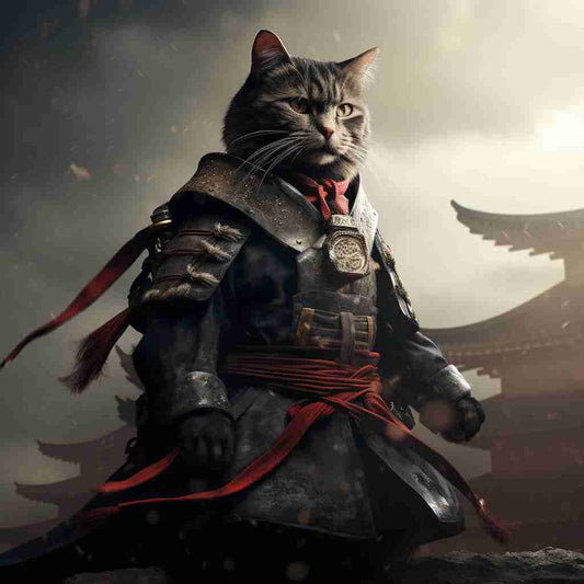 Invincible Samurai Pet Portrait Art Oil Painting