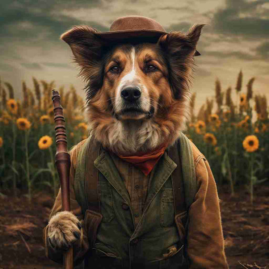 Happy Farmer Pet Portrait Dog Painting