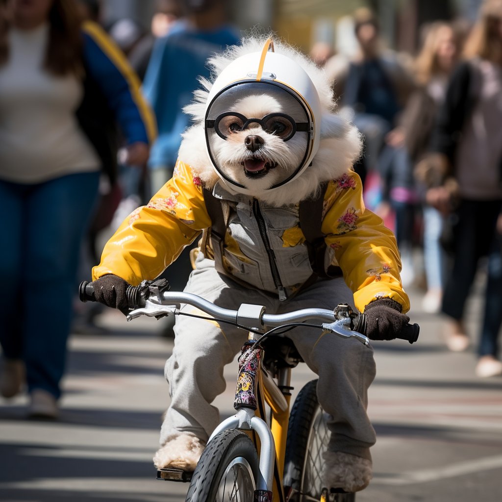 Cycling Self-Portrait with a Black Dog - Artistic Fusion