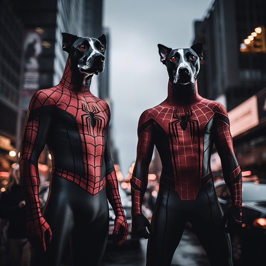Salty Swagger in Color: Spider-Man-themed Pet Portrait