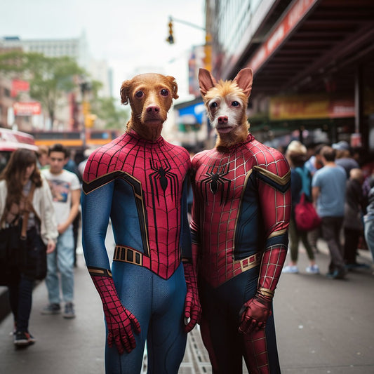 Dapper Canine Splendor: Spider-Man-Themed Dogs Painting