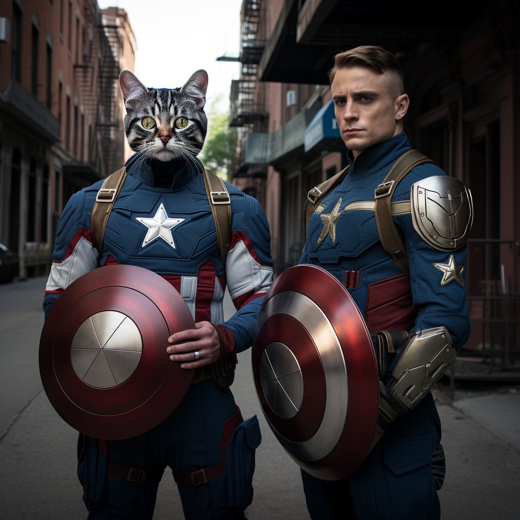 Vibrant Unity: Colourful Animal Portraits Celebrating and Captain America