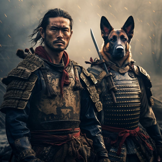 Sublime Samurai Serenity: Grey Canvas Pet Portrait