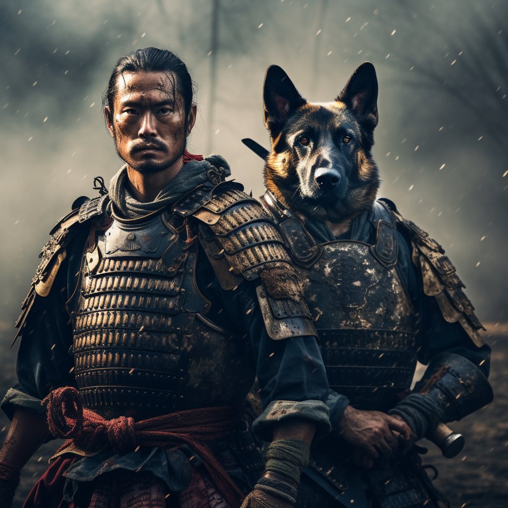 Samurai Soul: Original Canvas Art Depicting True Companionship