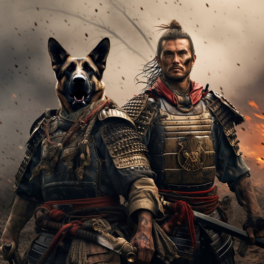 Harmony on the Homestead: Farm Animal Canvas Art Portrays and Master as Samurai Allies