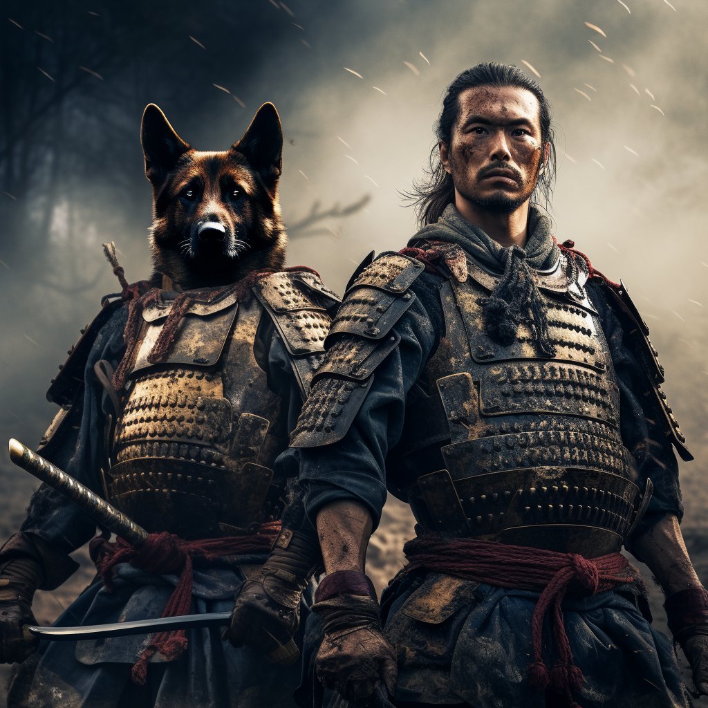 Eternal Bonds: Love Canvas Wall Art Depicts and Master as Samurai Soulmates