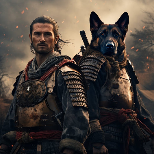 Winter Warriors: Canvas Wall Art Depicts and Master in Majestic Samurai Scene