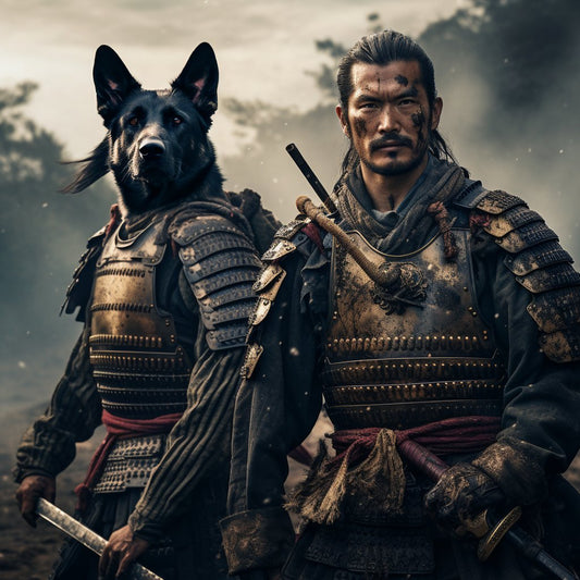 Grandeur of Allegiance: Large Canvas Wall Art Chronicles and Master as Samurai Kindred Spirits