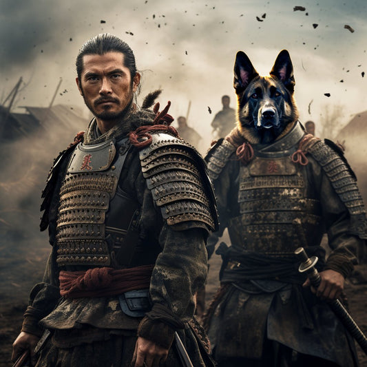 Dynamic Duo: and Samurai Master in Modern Art Canvas Prints