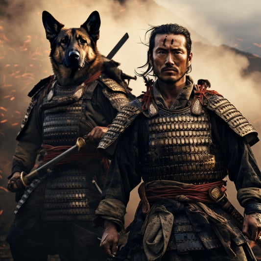 Vivid Valor: Samurai Spirit in Colorful Dog Prints