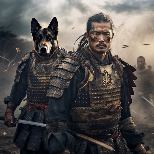 Azure Warrior: Samurai Majesty in Blue Dog Prints