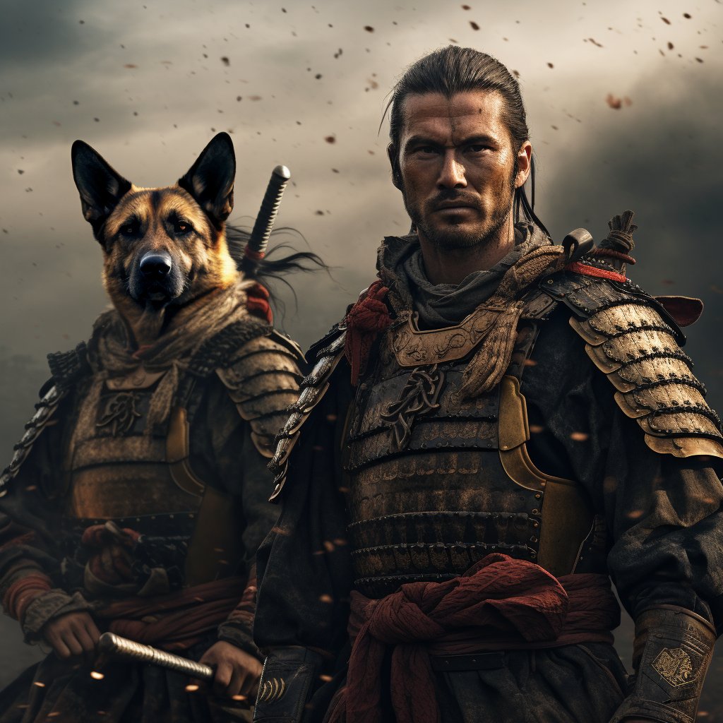 Canine Cubism: Picasso-inspired Samurai Portrait