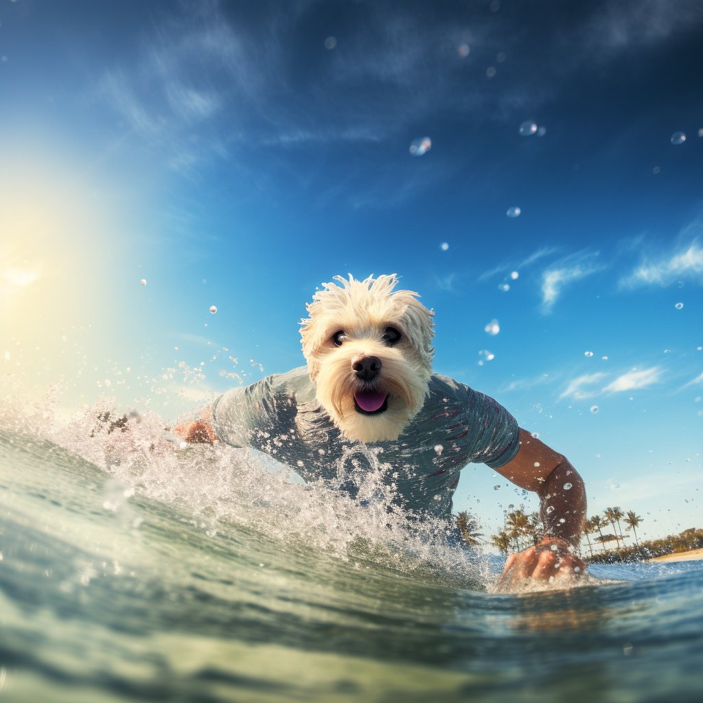 Wave-Riding Royalty:  Dashing Dog Portraits on the Crest of the Sea