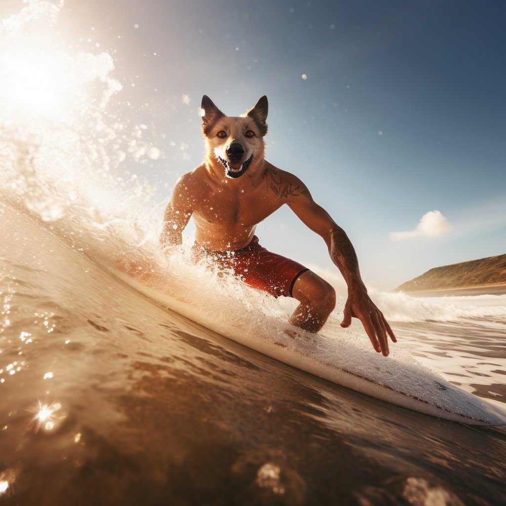 Feline Surfing Fantasy:  Aquatic Adventure in a Whimsical Photoshopped Cat Extravaganza