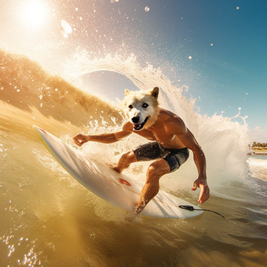 Sea-Soaked Hilarity:  Side-Splitting Surfing Antics in a Dog Funny Photo Extravaganza