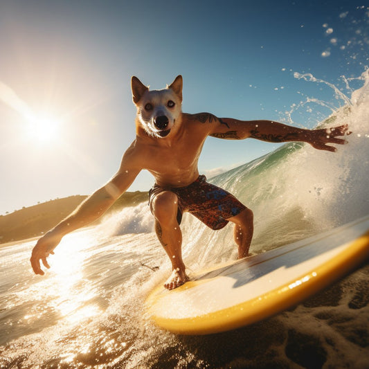 Sea-Soaked Smiles:  Dog Face Pic in Surfing Bliss