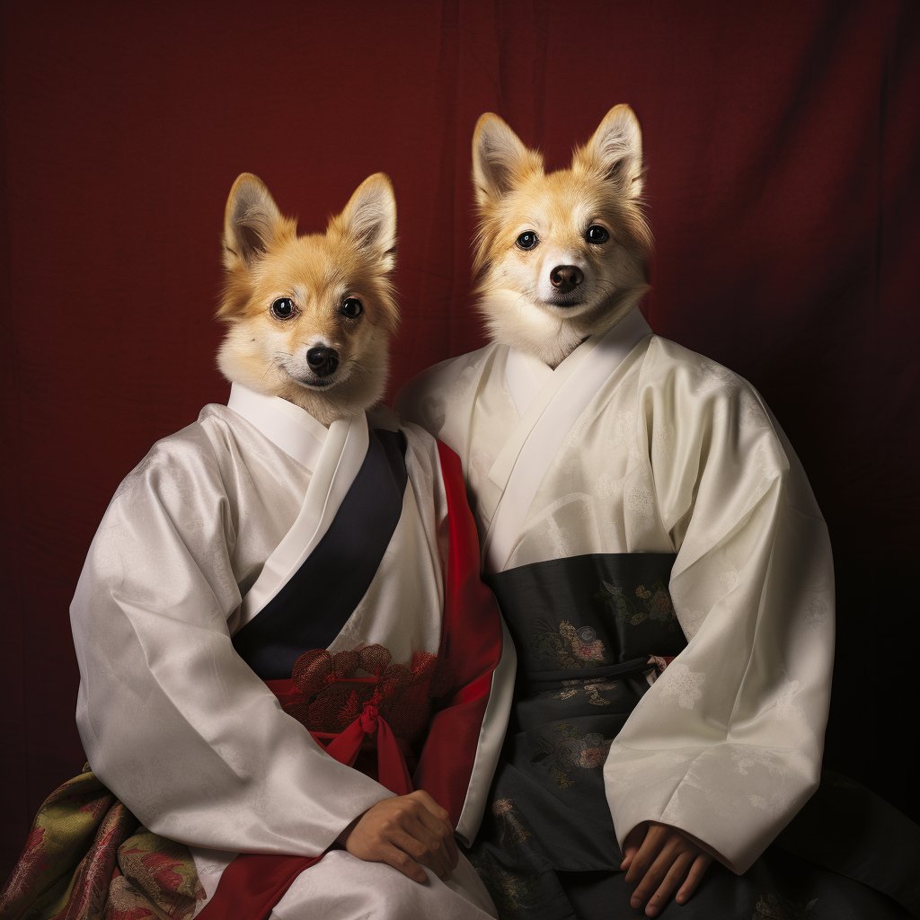Interstellar Elegance:'s Dog Astronaut Portrait with a Japanese Twist