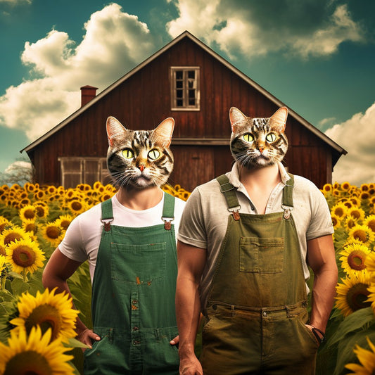 Watercolor Whispers:  Farming Duo in Digital Pet Portrait