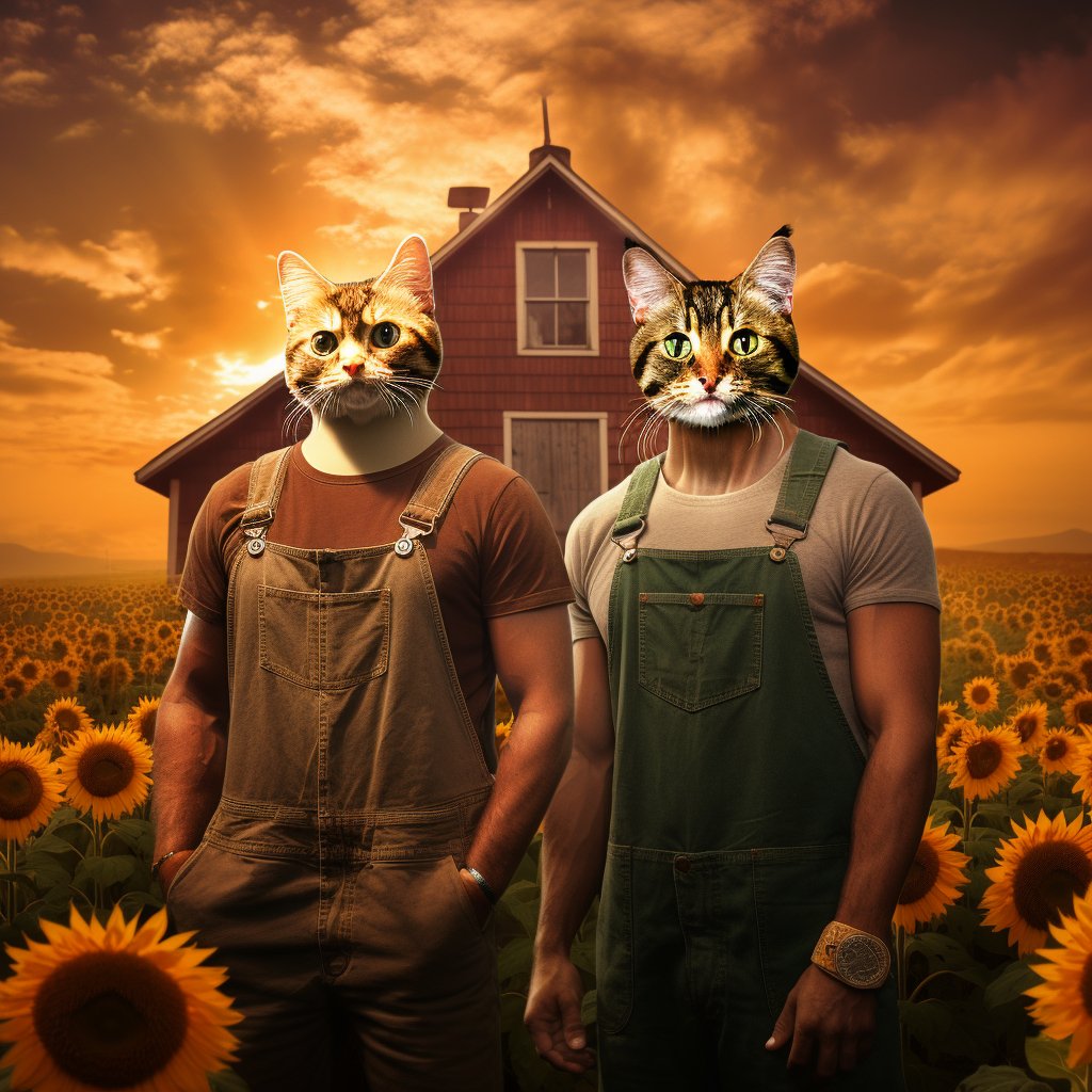 Monochrome Harvest:  Farming Duo in Black and White Pet Portraits