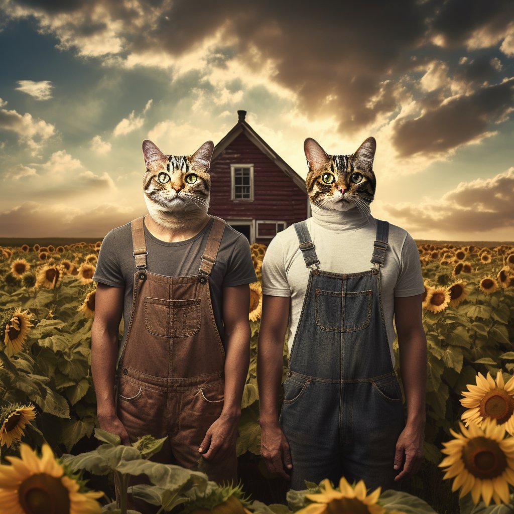 Charcoal Chronicles:  Farming Duo in Custom Pet Portraits