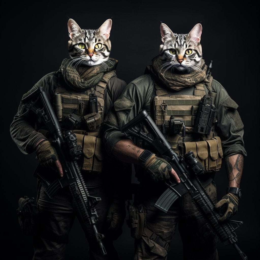 Battle-Ready Partners:  and Human in Combat Pet Portrait Ornaments