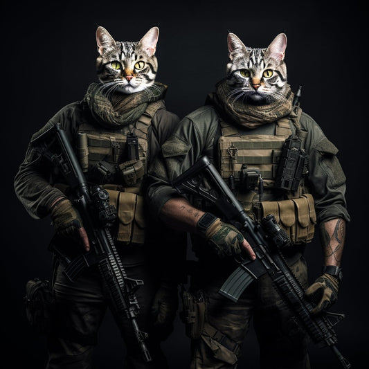 Battle-Ready Partners:  and Human in Combat Pet Portrait Ornaments