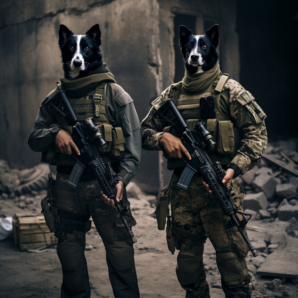 Vibrant Valor:  Colorful Canine Combat Portrait