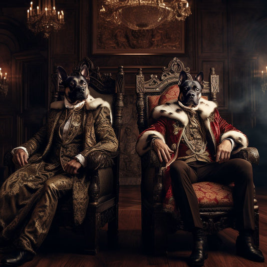 "Noble Triad: You, Me, and the Dog Wall Art Celebrating Aristocratic Bonds