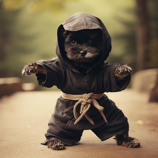 Tiny Ninja Delight: Small Dog Art Prints with Animated Cuteness