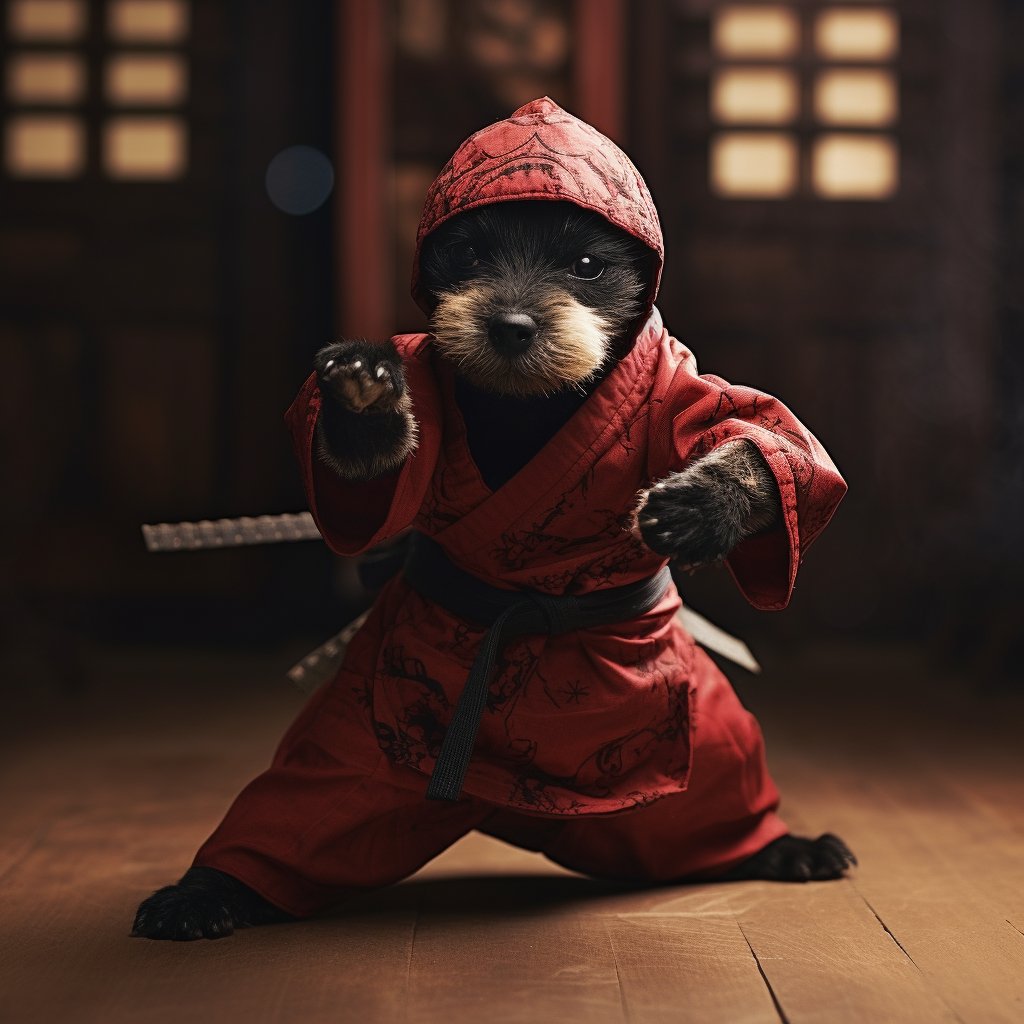 Ninja Paws: Custom Canvas Portrait of a Stealthy Canine Warrior