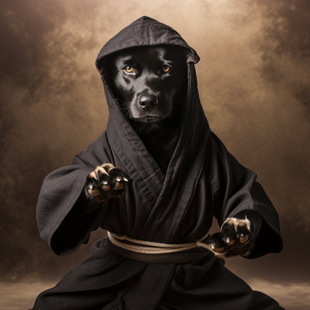 Ninja Elegance: Dog Head on Portrait Mastery